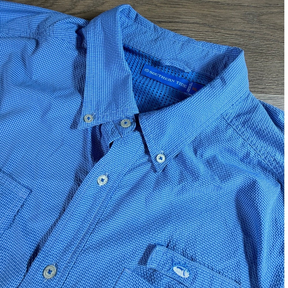 Southern Tide Men's Marlin Check Fishing Shirt Blue Buttons Vented Outdoor XL